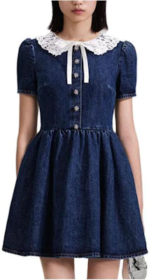 (W) Self-Portrait 蕾丝泡泡袖蝴蝶结牛仔蓝短裙 - 优雅修身款 SWF343Y07800 Order (W) Self-Portrait 蕾丝泡泡袖蝴蝶结牛仔蓝短裙 - 优雅修身款 SWF343Y07800