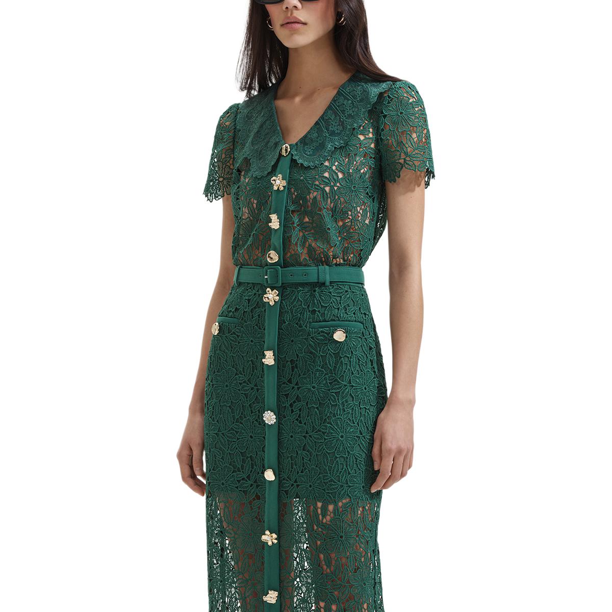 Lookbook (W) Self-Portrait 綠色蕾絲短袖襯衫 女士領口設計 SWF352C02400