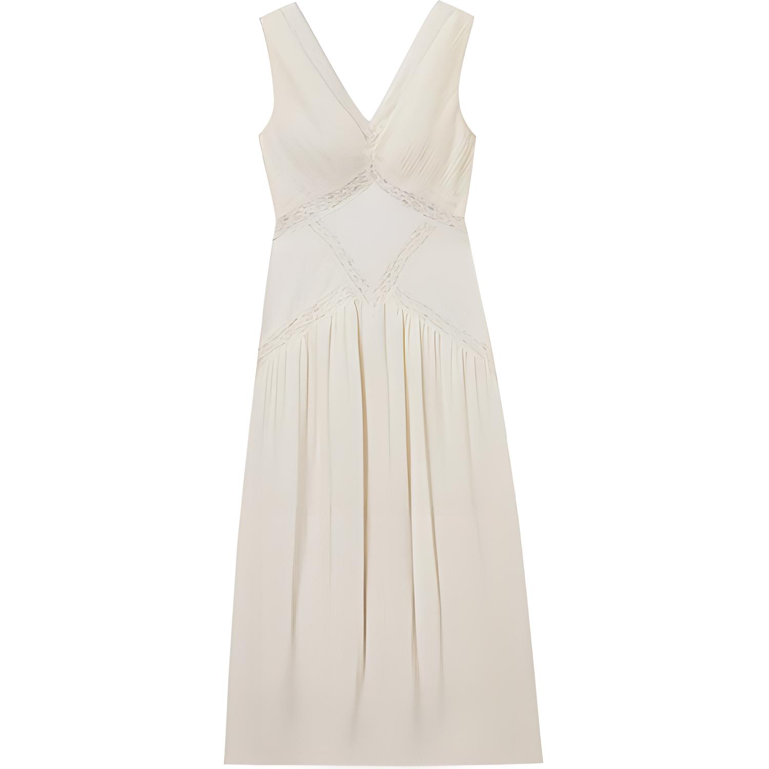 (Women) Self-Portrait Lace V-Neck Sleeveless Dress Women’s Ivory White SWF352Y22000