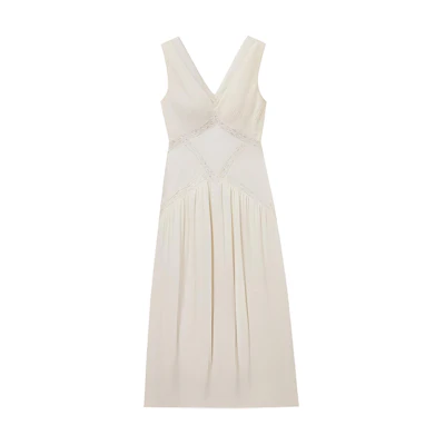 (Women) Self-Portrait Lace V-Neck Sleeveless Dress Women’s Ivory White SWF352Y22000