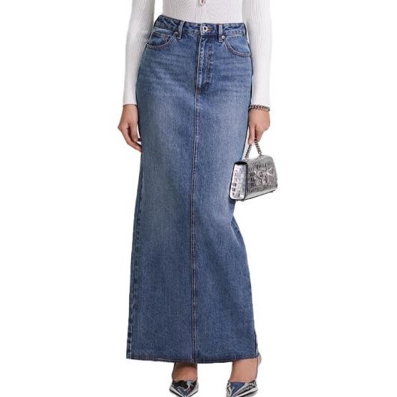 (Women) Self-Portrait Light Wash High-Waisted Denim Maxi Skirt for Women - Denim Blue SWF343Q00900574 圖 2