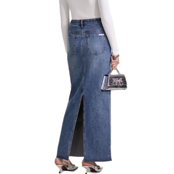 (Women) Self-Portrait Light Wash High-Waisted Denim Maxi Skirt for Women - Denim Blue SWF343Q00900574 圖 3