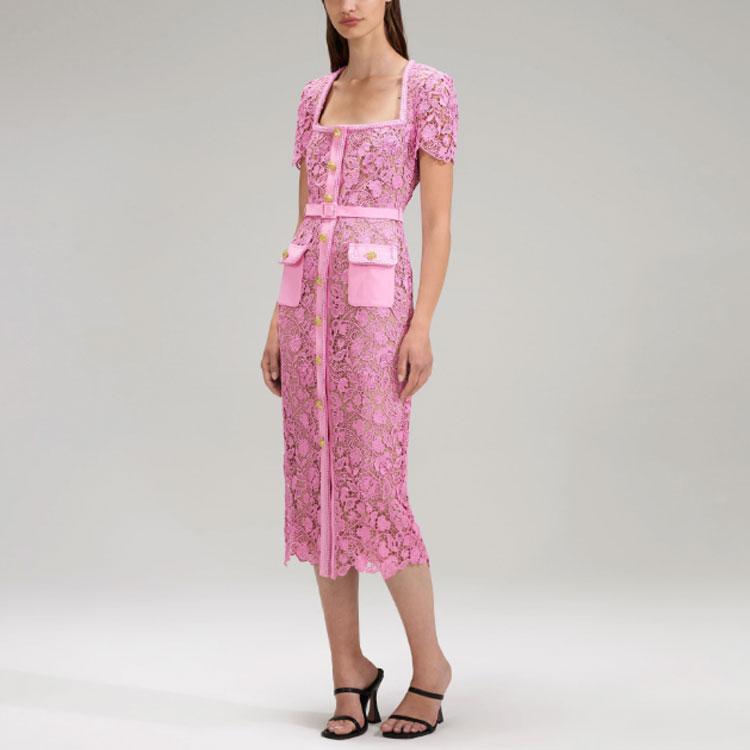 (Women) Self-Portrait Lunar New Year SS23 Lace Midi Short Sleeve Dress Women Pink RS23-028MP 圖 4