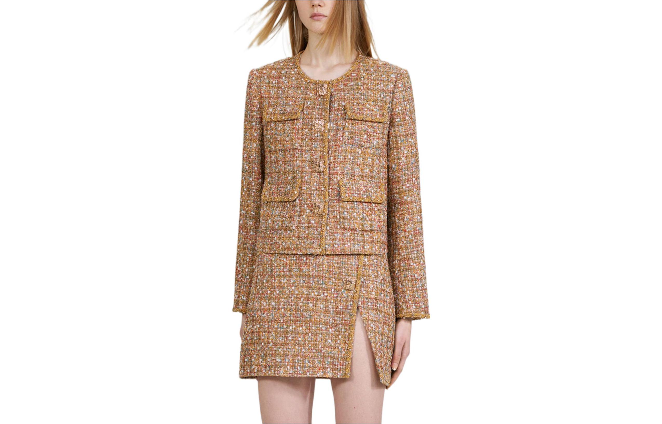 (Women) Self-Portrait Lunar New Year SS23 Tweed Jacket Women Camel Gold SWF334T01100