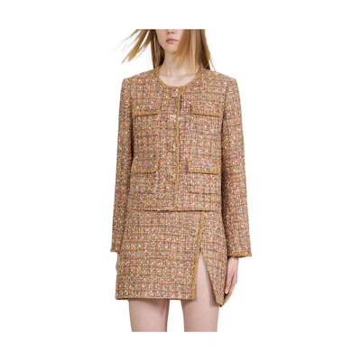 (Women) Self-Portrait Lunar New Year SS23 Tweed Jacket Women Camel Gold SWF334T01100