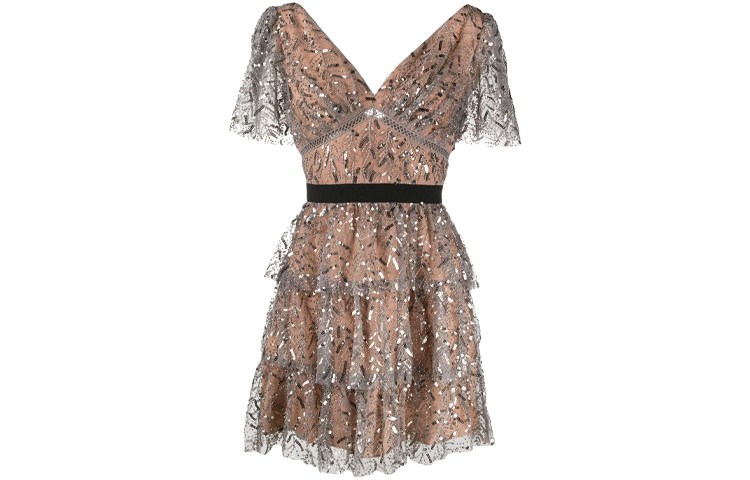 (Women) Self-Portrait Metallic Leaf Sequin Luxury Waist-Cinching Gown Dress - Gray Pink SWF336Y00600 圖 2