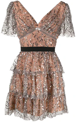 (Women) Self-Portrait Metallic Leaf Sequin Luxury Waist-Cinching Gown Dress - Gray Pink SWF336Y00600 Order (Women) Self-Portrait Metallic Leaf Sequin Luxury Waist-Cinching Gown Dress - Gray Pink SWF336Y00600