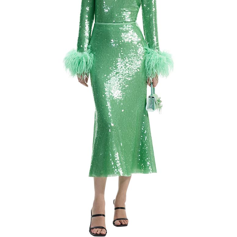 (Women) Self-Portrait Mint Green  Casual Chic Solid Long Dress SWF351Q02000