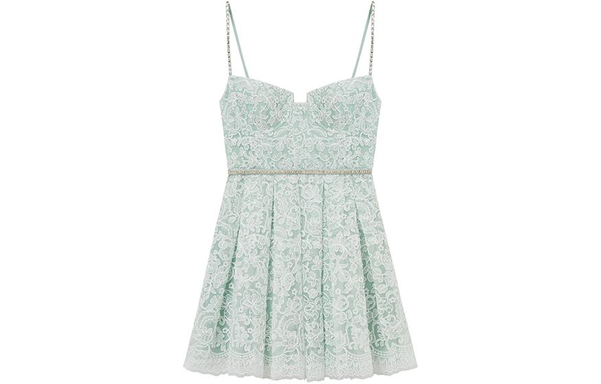 (Women) Self-Portrait Mint Green Lace U-Neck Short Slip Dress for Women. SWF352Y26600