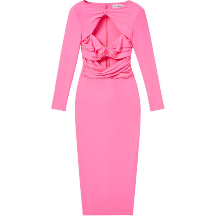 (Women) Self-Portrait Neon Pink Long Sleeve Pullover Dress . SWF343Y07200