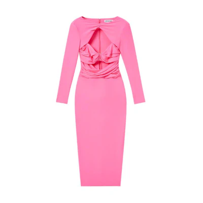 (Women) Self-Portrait Neon Pink Long Sleeve Pullover Dress . SWF343Y07200