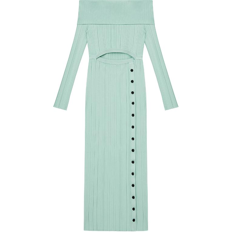 (Women) Self-Portrait Off-Shoulder Elegant Mint Green Knit Long Sleeve Maxi Dress . SWF351M03900 圖 2