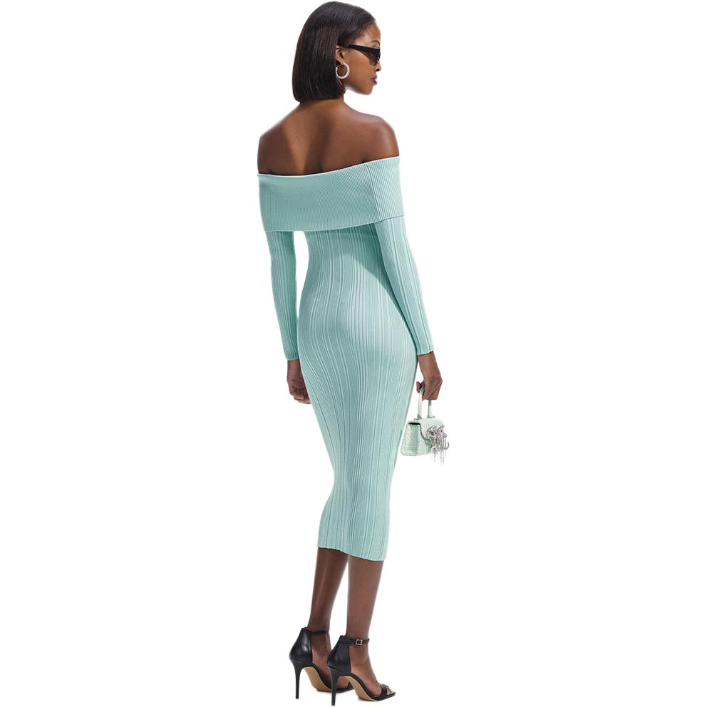 (Women) Self-Portrait Off-Shoulder Elegant Mint Green Knit Long Sleeve Maxi Dress . SWF351M03900 圖 4