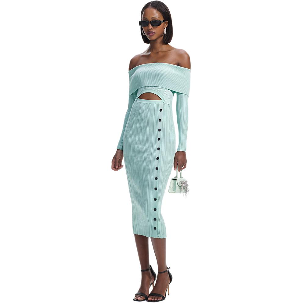 (Women) Self-Portrait Off-Shoulder Elegant Mint Green Knit Long Sleeve Maxi Dress . SWF351M03900 圖 5