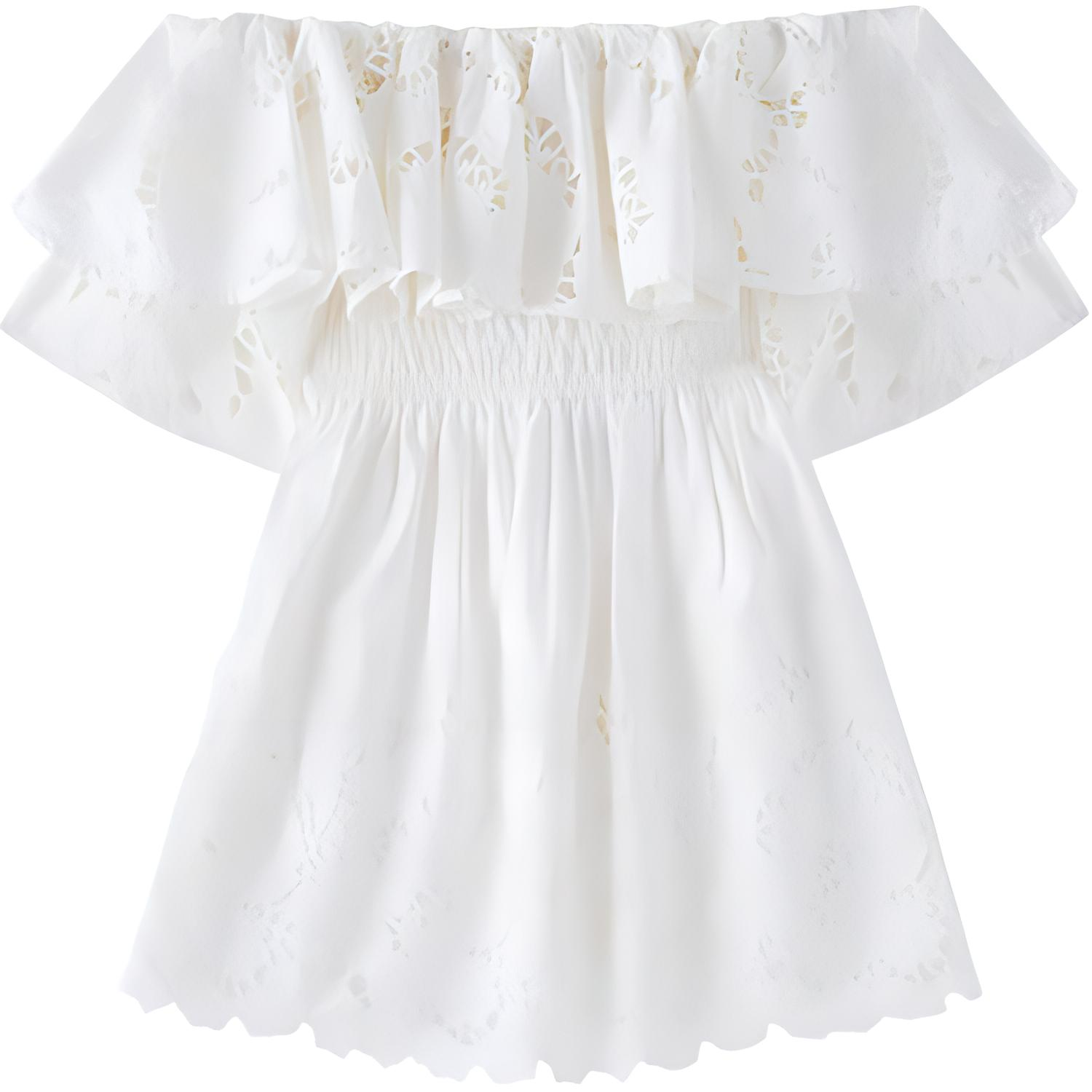 (Women) Self-Portrait Off-Shoulder Lace Short Sleeve Dress Women - Pure White SWF336Y06200