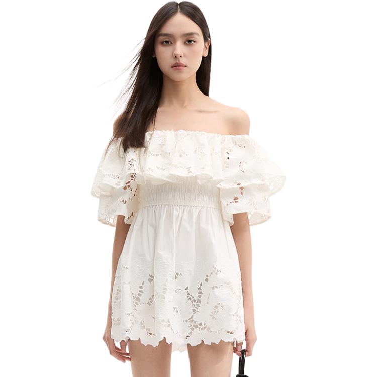 (Women) Self-Portrait Off-Shoulder Lace Short Sleeve Dress Women - Pure White SWF336Y06200 圖 3