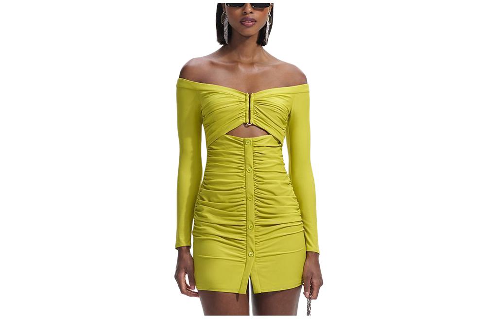 (Women) Self-Portrait Off-Shoulder Long-Sleeve Ruched Mini Dress Women Yellow Green. SWF351Y00400 圖 2