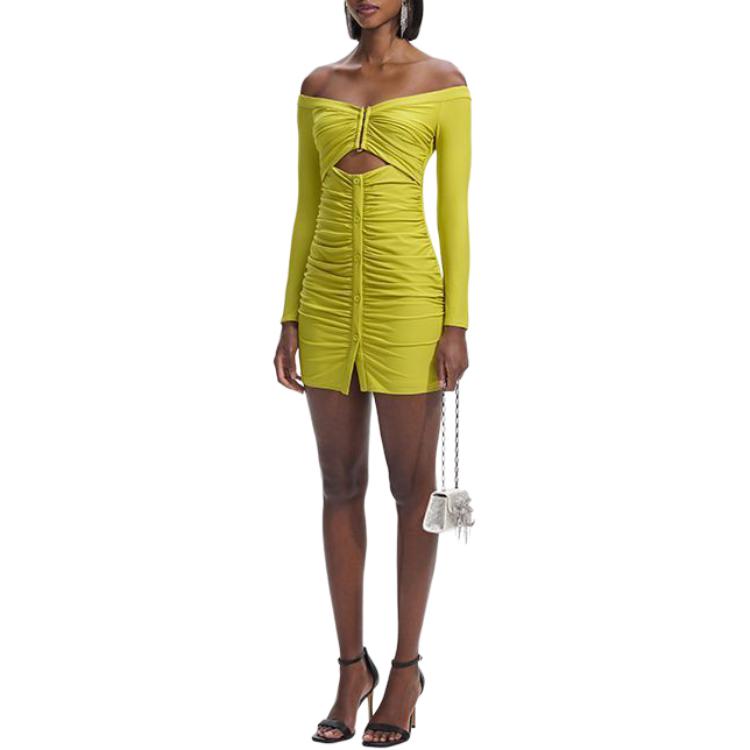 (Women) Self-Portrait Off-Shoulder Long-Sleeve Ruched Mini Dress Women Yellow Green. SWF351Y00400 圖 3