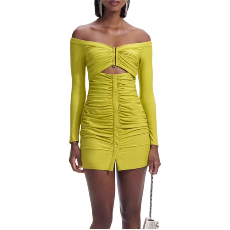 (Women) Self-Portrait Off-Shoulder Long-Sleeve Ruched Mini Dress Women Yellow Green. SWF351Y00400 圖 5