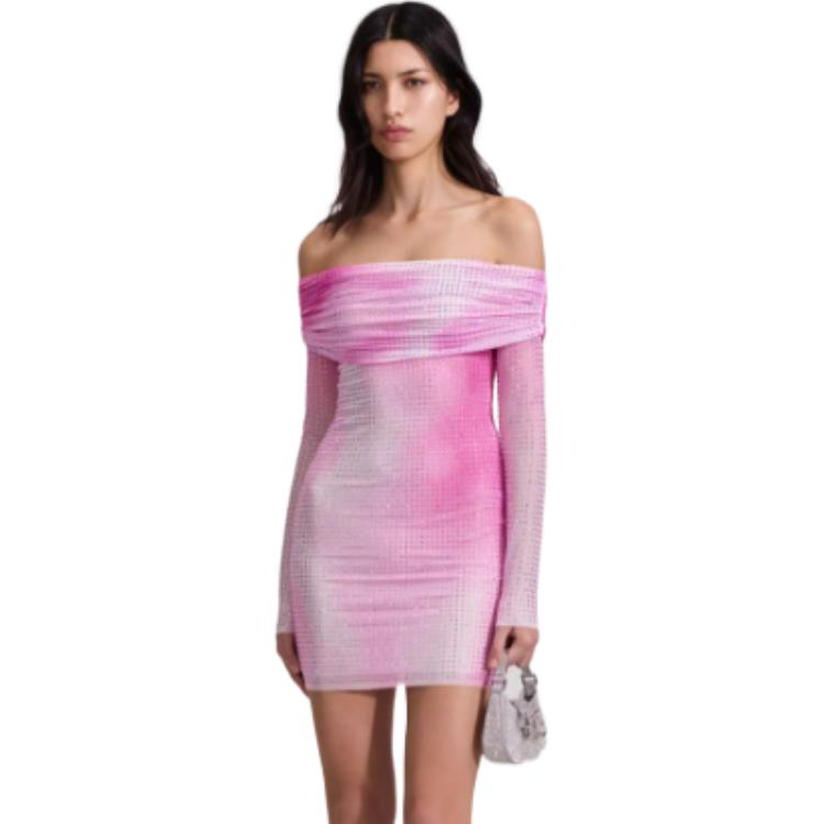 (Women) Self-Portrait Off-Shoulder Long Sleeve Midi Dress Women Red Pink Mix SWF343Y06500 圖 2