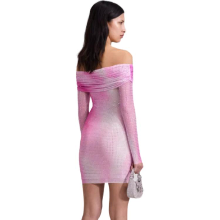 (Women) Self-Portrait Off-Shoulder Long Sleeve Midi Dress Women Red Pink Mix SWF343Y06500 圖 3