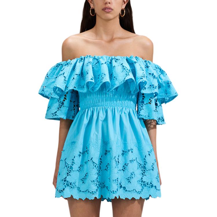 (Women) Self-Portrait Off-Shoulder Ruffled Lace Dress  Light Blue SWF341Y06100 圖 2