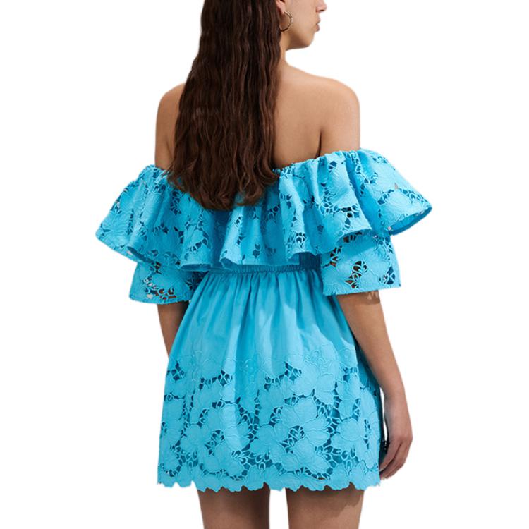(Women) Self-Portrait Off-Shoulder Ruffled Lace Dress  Light Blue SWF341Y06100 圖 4