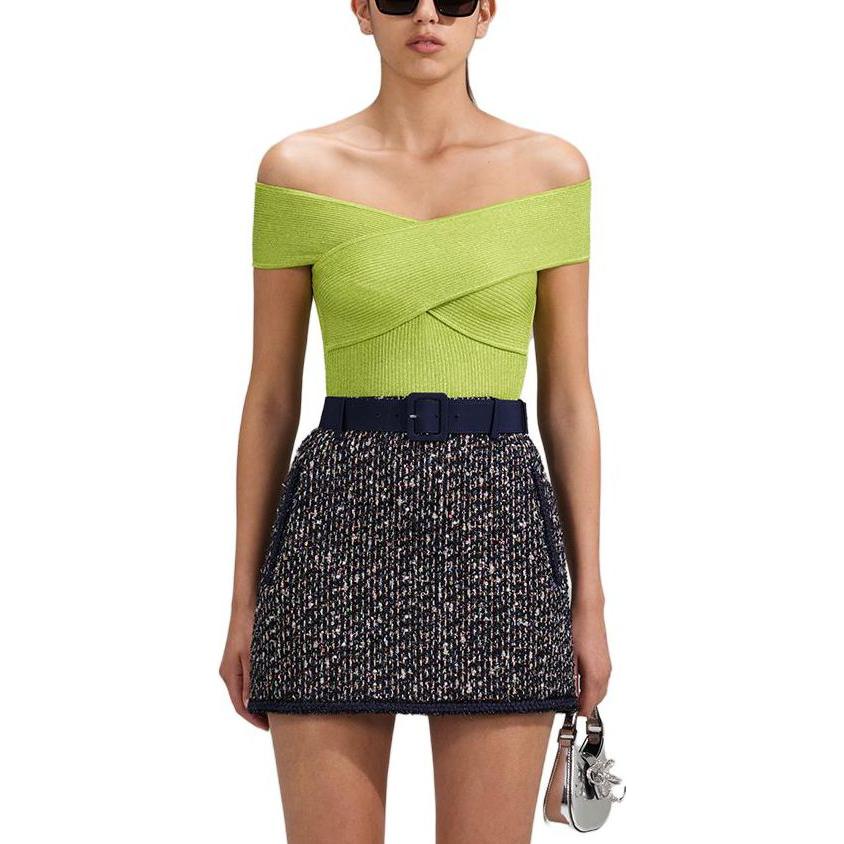 Purchase (W) Self-Portrait 一字領純色針織上衣 酸橙綠色 SWF341M02600