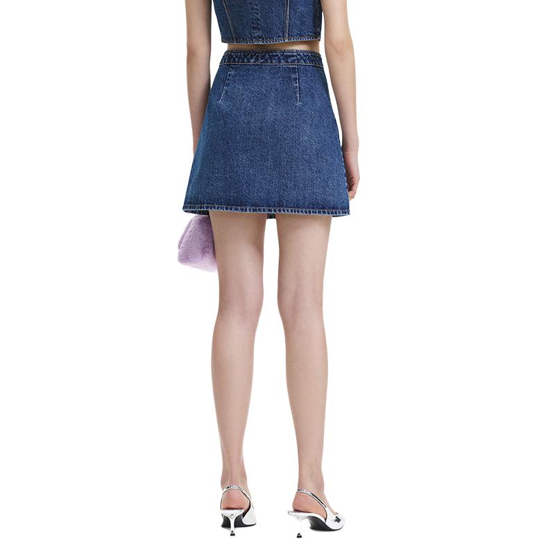 (Women) Self-Portrait Pearl Button Denim Skirt for Women - Sweet Slit Design in Denim Blue SWF344Q01600 圖 4