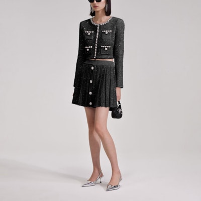 (W) Self-Portrait PF23 珍珠鑲邊黑色針織短版開襟外套 黑色 SWF343M01900911 Lookbook (W) Self-Portrait PF23 珍珠鑲邊黑色針織短版開襟外套 黑色 SWF343M01900911