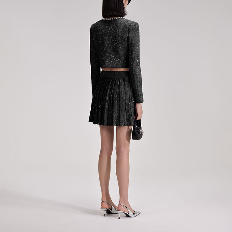 Shop (W) Self-Portrait PF23 珍珠鑲邊黑色針織短版開襟外套 黑色 SWF343M01900911