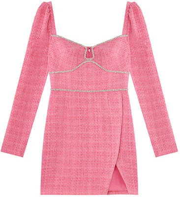 (W) Self-Portrait Dress Tweed Pink Heart-Neckline Lengan Panjang Pesta Terlihat Elegan SWF342Y22400 Shop (W) Self-Portrait Dress Tweed Pink Heart-Neckline Lengan Panjang Pesta Terlihat Elegan SWF342Y22400