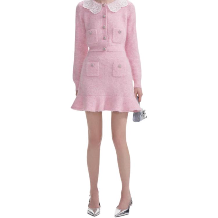 (Women) Self-Portrait Pink Knitted Mini Skirt  Casual Chic Style. PF24146SKPPINK