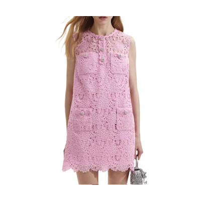 (Women) Self-Portrait Pink Lace A-Line Sleeveless Mini Dress for Women. SWF352Y15000