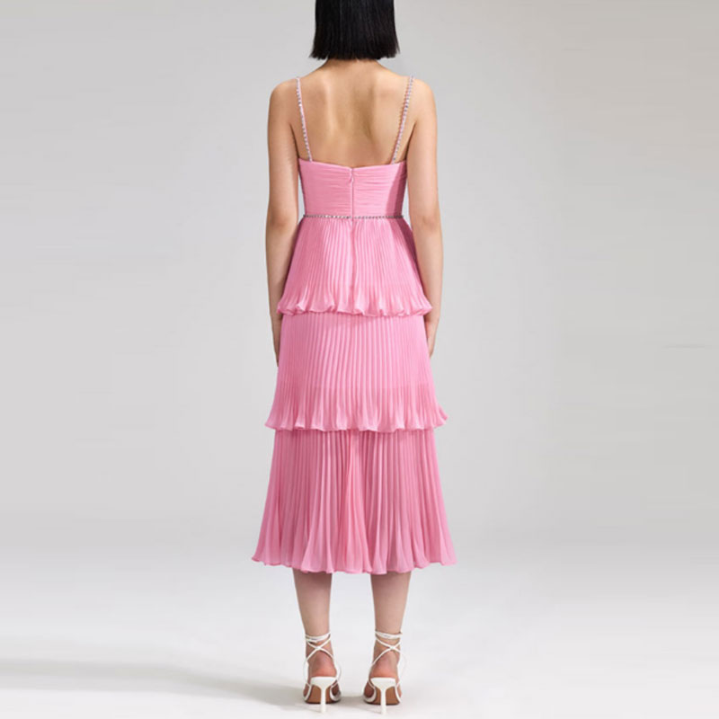 (Women) Self-Portrait Pink Layered Crystal-Embellished Fitted Cami Dress Women SWF342Y24700 圖 6