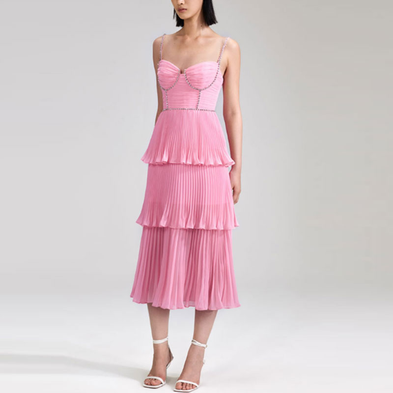 (Women) Self-Portrait Pink Layered Crystal-Embellished Fitted Cami Dress Women SWF342Y24700 圖 7