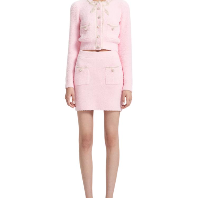 (Women) Self-Portrait Pink Plush High-Waist A-Line Mini Skirt with Pockets for Women. SWF344M05800 圖 2