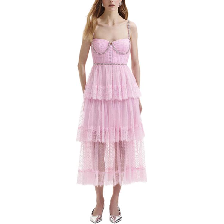 (Women) Self-Portrait Pink Polka Dot Mesh Midi Dress for Women. SWF352Y28600 圖 2