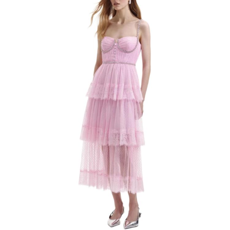 (Women) Self-Portrait Pink Polka Dot Mesh Midi Dress for Women. SWF352Y28600 圖 3