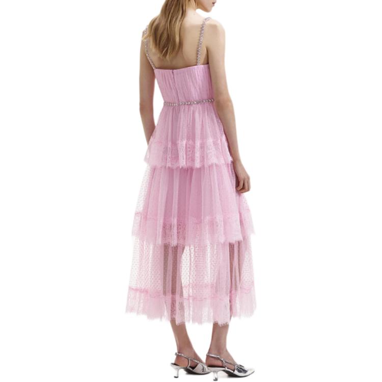 (Women) Self-Portrait Pink Polka Dot Mesh Midi Dress for Women. SWF352Y28600 圖 4