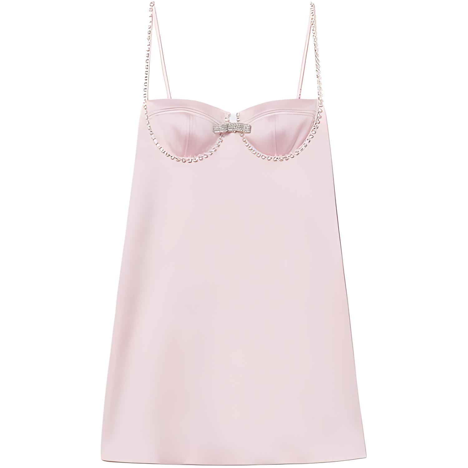 (Women) Self-Portrait Pink Satin Embellished Waist Mini Slip Dress Women SWF354Y14500
