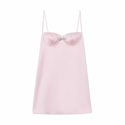 (Women) Self-Portrait Pink Satin Embellished Waist Mini Slip Dress Women SWF354Y14500