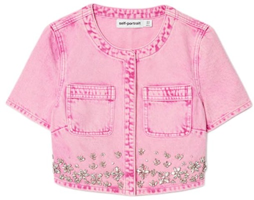 (W) Self-Portrait Jaket Denim Wanita Pink Lengan Pendek dengan Hiasan Kristal. SWF352C04300 Buy (W) Self-Portrait Jaket Denim Wanita Pink Lengan Pendek dengan Hiasan Kristal. SWF352C04300