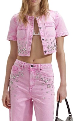 (W) Self-Portrait Jaket Denim Wanita Pink Lengan Pendek dengan Hiasan Kristal. SWF352C04300 Lookbook (W) Self-Portrait Jaket Denim Wanita Pink Lengan Pendek dengan Hiasan Kristal. SWF352C04300