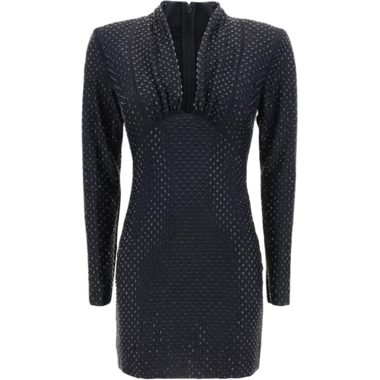 (Women) Self-Portrait Polka Dot Fitted Short Long Sleeve Dress Women Black PF24167S-BLACK 圖 2
