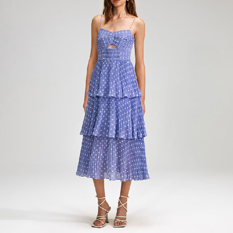 (Women) Self-Portrait Polka Dot Ruffled Spaghetti Strap Maxi Dress - Purple. SWF342Y11400 圖 3