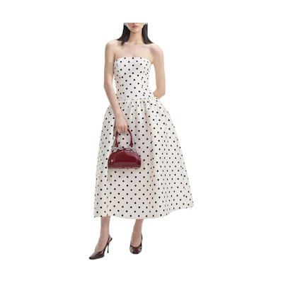 (Women) Self-Portrait Polka Dot Sleeveless Midi Dress for Women - White Dot Pattern SWF354Y12800