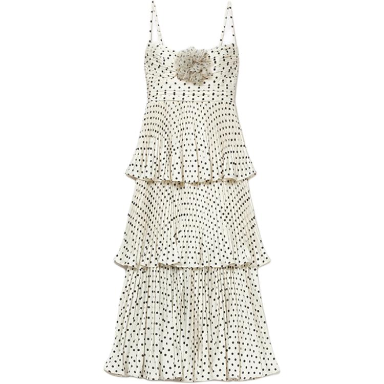 (Women) Self-Portrait Polka Dot Sleeveless Midi Dress Women - White Dot Pattern SWF354Y13600