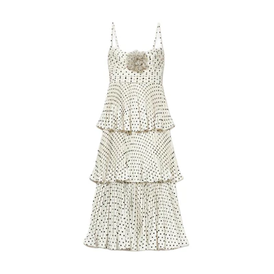 (Women) Self-Portrait Polka Dot Sleeveless Midi Dress Women - White Dot Pattern SWF354Y13600