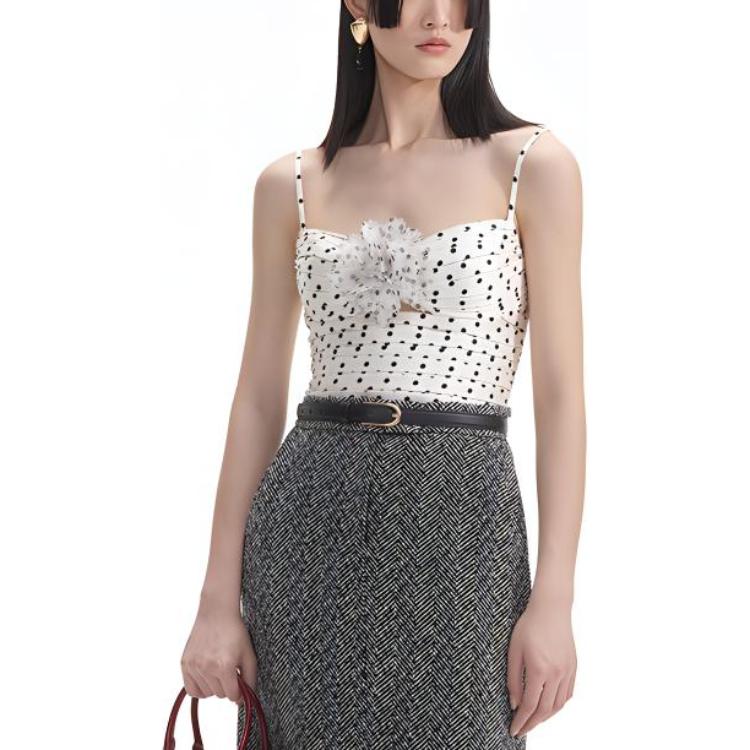 (Women) Self-Portrait Polka Dot Slim-Fit Camisole Women’s White Dot Pattern. SWF354B01200